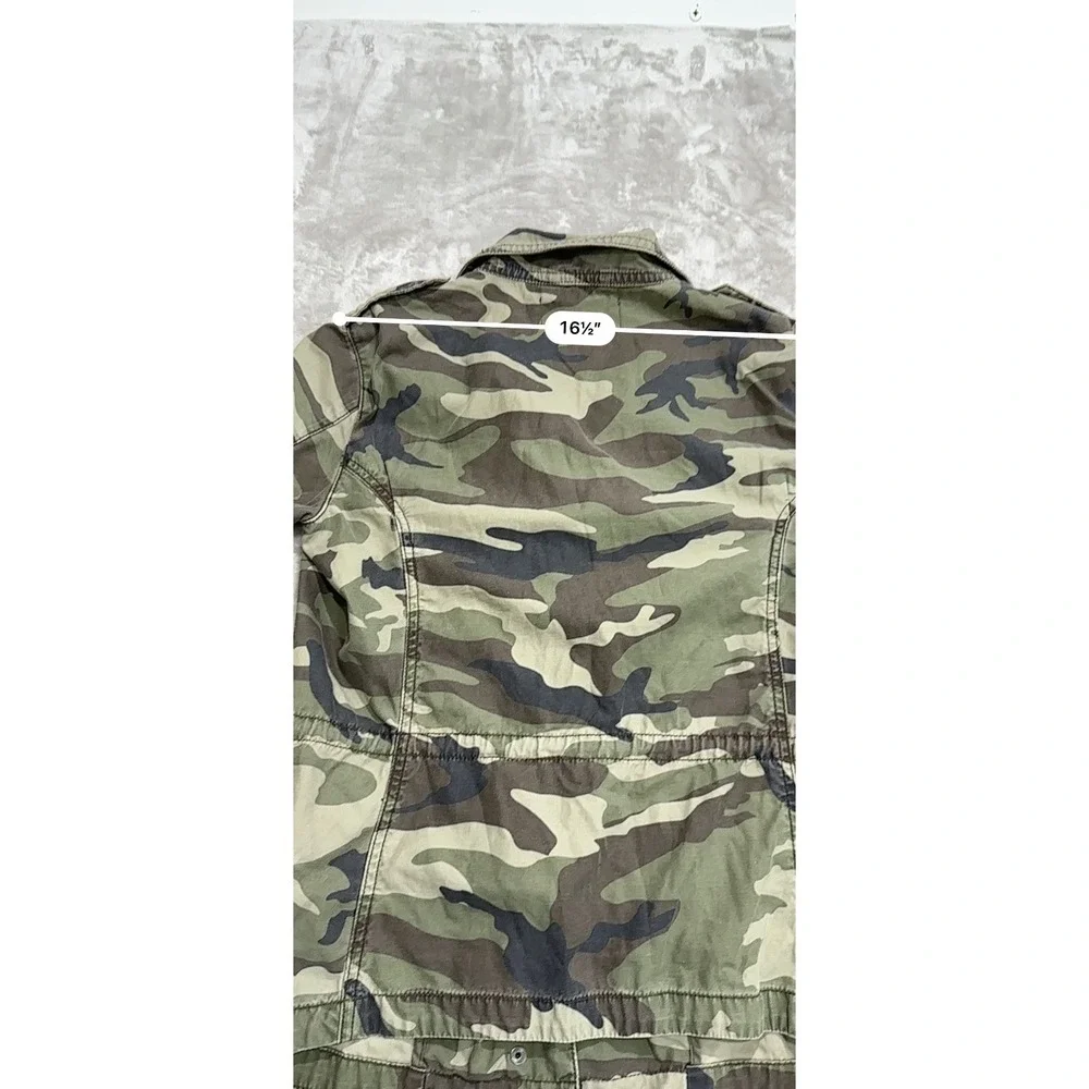 Blue Rain Camo Utility Jacket Women's Small Military Cargo Full Zip Drawstring